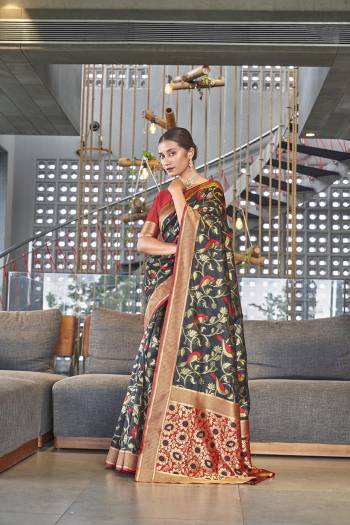 Stylist This Traditional Saree Are Fine Saree Paired With Blouse.This Saree And Blouse Are Art Silk Based Fabric With Heavy Jacquard Designer Work. Buy This Pretty Saree Now.