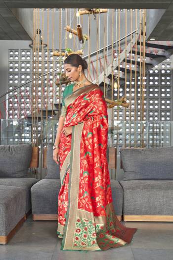 Stylist This Traditional Saree Are Fine Saree Paired With Blouse.This Saree And Blouse Are Art Silk Based Fabric With Heavy Jacquard Designer Work. Buy This Pretty Saree Now.