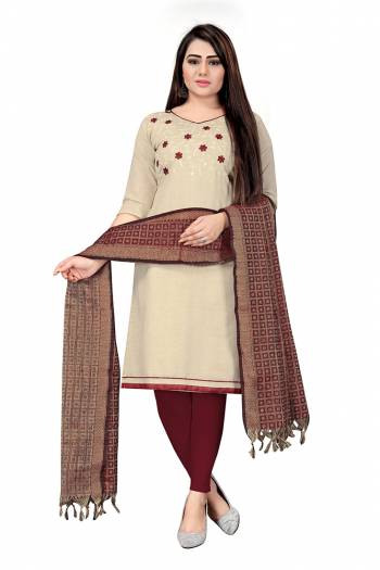 Looking This Suits In Lovely Color.?Its Pretty Top Is Khadi Cotton Based Paired Bottom Cotton With Batterfly Banarasi Jacquard Fabricated Dupatta Are Embroidery Work. Which Gives An Attractive To The Dress.