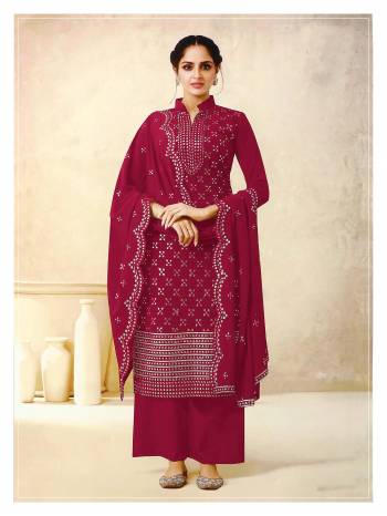 Attrective This Designer Long Length Plazzo Suit In Lovely Color.Its Pretty Heavy Designer Foil Paper With Embroidery Work Top Is Faux Georgette Based Paired With Santoon Bottom And Faux Georgette Fabricated Dupatta Which Gives An Attractive To The Suit.