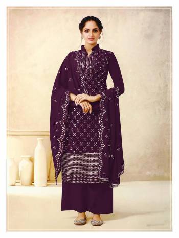 Attrective This Designer Long Length Plazzo Suit In Lovely Color.Its Pretty Heavy Designer Foil Paper With Embroidery Work Top Is Faux Georgette Based Paired With Santoon Bottom And Faux Georgette Fabricated Dupatta Which Gives An Attractive To The Suit.