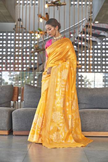 Garb This Traditional Saree Are Fine Saree Paired With Blouse.This Saree And Blouse Are Art Silk Based Fabric With Heavy Jacquard Designer Work. Buy This Pretty Saree Now.