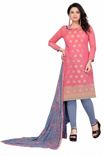 Looking This Suits In Lovely Color.?Its Pretty Top Is Banarasi Jacquard Based Paired Bottom Cotton With Batterfly Banarasi And Naznin Fabricated Dupatta Are Wevon And Embroidery Work. Which Gives An Attractive To The Dress.