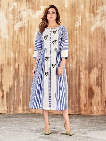 Attrective This Readymade Long Kurti In Fine Light Color Fabricated On Cotton Beautified With Wevon Designer With Hand Embroidery Work Designer. It Is Light In Weight And Easy To Carry All Day Long. 