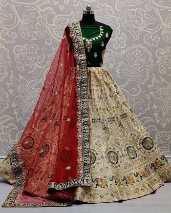 Look Attrective This Wedding Partywear Heavy Designer Lehenga Choli And Dupatta In Fine Color Fabricated On Silk Beautified With Heavy Attractive Embroidery And Zarkan Stone Work. 