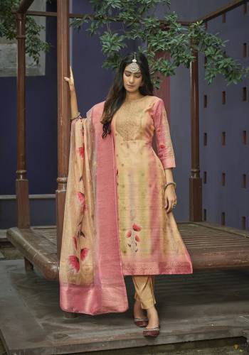 Looking This Designer Suits In Lovely Color.?Its Pretty Designer Wevon With Digital Printed And Hand Work Top Is Chanderi Based Paired Bottom Viscose With Chanderi Fabricated Dupatta Which Gives An Attractive To The Dress.