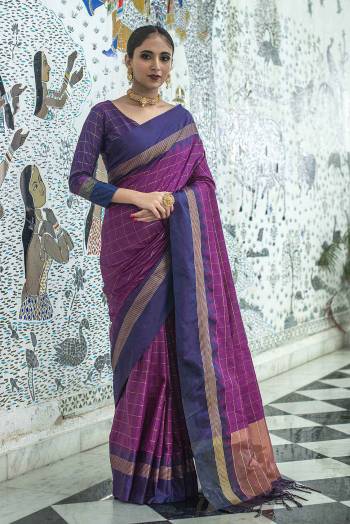 Stylist Looking This Fastival Saree Are Fine Saree Paired With Blouse.This Saree And Blouse Are Fancy Raw Silk Based Fabric With Designer Wevon Cheks And Temple Work. Buy This Pretty Saree Now.