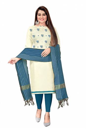 Looking This Suits In Lovely Color.?Its Pretty Top Is Slub Cotton Based Paired Bottom Cotton With Jacquard Fabricated Dupatta Are Embroidery Work And Wevon. Which Gives An Attractive To The Dress.