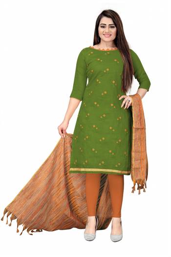 Looking This Suits In Lovely Color.?Its Pretty Top Is Banarasi Cotton Based Paired Bottom Cotton With Banarasi Jacquard Fabricated Dupatta Are Embroidery Work And Wevon. Which Gives An Attractive To The Dress.