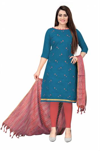 Looking This Suits In Lovely Color.?Its Pretty Top Is Banarasi Cotton Based Paired Bottom Cotton With Banarasi Jacquard Fabricated Dupatta Are Embroidery Work And Wevon. Which Gives An Attractive To The Dress.