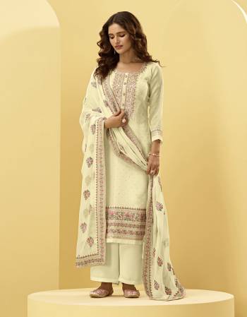 Attrective This Designer Long Length Suit In Lovely Light Color.Its Pretty Heavy Designer Thread,Jari Cording Embroidery And Swaroski Hand Work Top Is Georgette Based Paired With Dull Santoon Bottom And Georgette Fabricated Dupatta Which Gives An Attractive To The Suit.