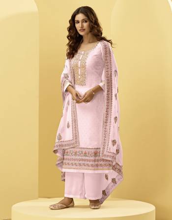 Attrective This Designer Long Length Suit In Lovely Light Color.Its Pretty Heavy Designer Thread,Jari Cording Embroidery And Swaroski Hand Work Top Is Georgette Based Paired With Dull Santoon Bottom And Georgette Fabricated Dupatta Which Gives An Attractive To The Suit.