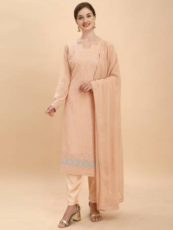 Stylist This Designer Long Length Suit In Lovely Light Color.Its Pretty Heavy Designer Thread Embroidery Work Top Is Georgette Based Paired With Santoon Bottom And Georgette Fabricated Dupatta Which Gives An Attractive To The Suit.