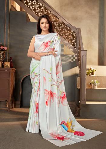 This Attrective Partywear Saree Are Fine Saree Paired With Blouse.This Saree And Blouse Are Satin Crepe Based Fabric With Designer Digital Printed. Buy This Pretty Saree Now.