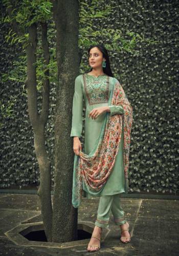 Fine Looking This Designer Long Length Suit In Lovely Color.Its Pretty Designer Embroidery Top Is Viscose Silk Based Paired With Viscose Santoon Bottom And Bemberg Chiffon With Digital Printed Fabricated Dupatta Which Gives An Attractive To The Suit.