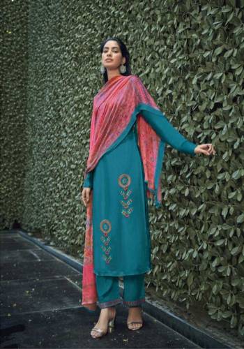 Fine Looking This Designer Long Length Suit In Lovely Color.Its Pretty Designer Embroidery Top Is Viscose Silk Based Paired With Viscose Santoon Bottom And Bemberg Chiffon With Digital Printed Fabricated Dupatta Which Gives An Attractive To The Suit.