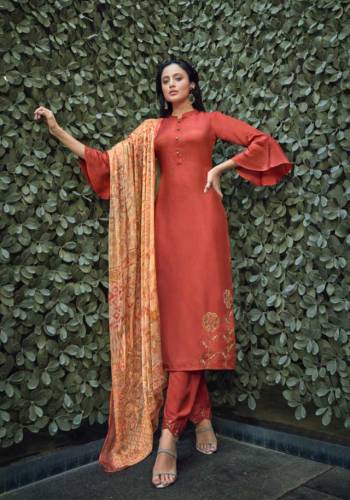 Fine Looking This Designer Long Length Suit In Lovely Color.Its Pretty Designer Embroidery Top Is Viscose Silk Based Paired With Viscose Santoon Bottom And Bemberg Chiffon With Digital Printed Fabricated Dupatta Which Gives An Attractive To The Suit.