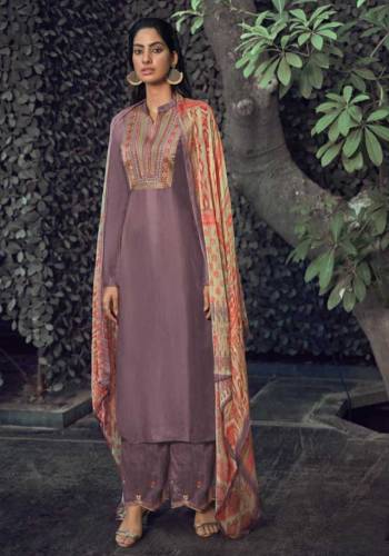 Fine Looking This Designer Long Length Suit In Lovely Color.Its Pretty Designer Embroidery Top Is Viscose Silk Based Paired With Viscose Santoon Bottom And Bemberg Chiffon With Digital Printed Fabricated Dupatta Which Gives An Attractive To The Suit.