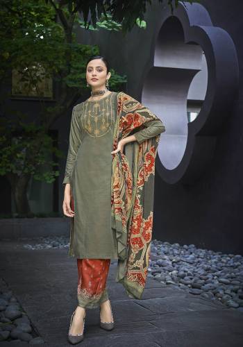 Garb This Designer Long Length Suit In Lovely Color.Its Pretty Designer Embroidery Top Is Valvet Based Paired With Pashmina Bottom And Velvet With Digital Printed Fabricated Dupatta Which Gives An Attractive To The Suit.