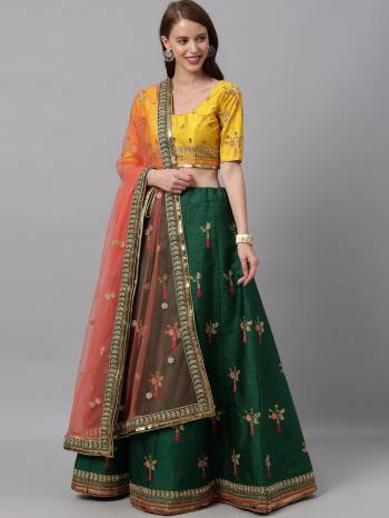 Looking This Partywear Heavy Designer Choli Fabric Are Art Silk And Lahenga Art Silk And Dupatta Net In Fabricated Beautified With Attrective Thread Embroidery Work. Buy Now.