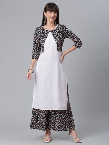 Attrective This Readymade Long Kurti With Bottom In Fine Color Fabricated On Moss Crepe Beautified With Designer Printed. It Is Light In Weight And Easy To Carry All Day Long. 