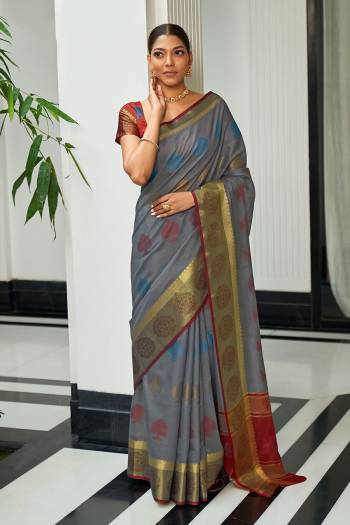 Look This Partywear Traditional Saree Are Fine Saree Paired With Blouse.This Saree And Blouse Are Handloom Cotton Based Fabric With Heavy Wevon Designer Work. Buy This Pretty Saree Now.