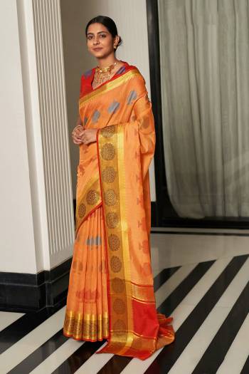 Look This Partywear Traditional Saree Are Fine Saree Paired With Blouse.This Saree And Blouse Are Handloom Cotton Based Fabric With Heavy Wevon Designer Work. Buy This Pretty Saree Now.