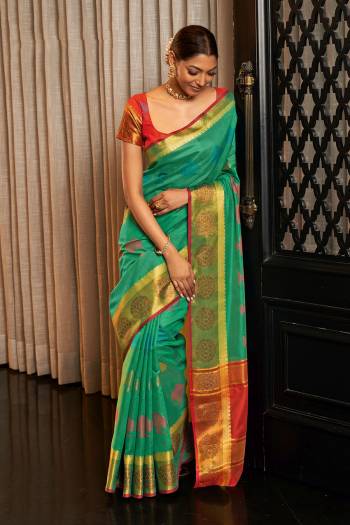 Look This Partywear Traditional Saree Are Fine Saree Paired With Blouse.This Saree And Blouse Are Handloom Cotton Based Fabric With Heavy Wevon Designer Work. Buy This Pretty Saree Now.