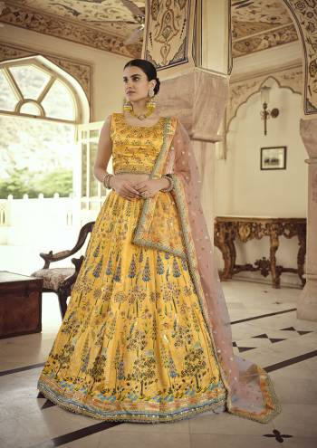 Garb This Partywear Readymade Designer Lehenga Choli And Jacket In Fine Color Fabricated On Geoegette Beautified Fabric With Heavy Designer Sequance And Thread Embroidery Work. 