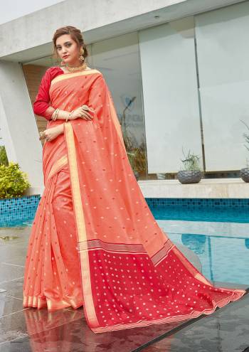 Looking This Designer Partywear Saree Are Fine Saree Paired With Blouse.This Saree And Blouse Are Cotton Based Fabric With Heavy Wevon Designer Work. Buy This Pretty Saree Now.