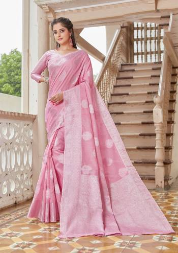 Garb This Festival Saree Are Fine Saree Paired With Blouse.This Saree And Blouse Are Linen Based Fabric With Heavy Designer Weaving Work. Buy This Pretty Saree Now.