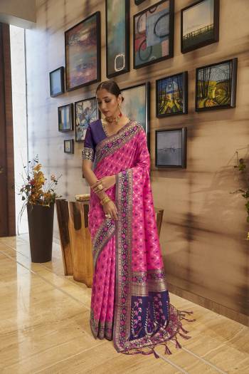 Looking This Traditional Saree Are Fine Saree Paired With Contrasted Blouse.This Saree And Blouse Are Art Silk Based Fabric With Heavy Jacquard Designer Work. Buy This Pretty Saree Now.