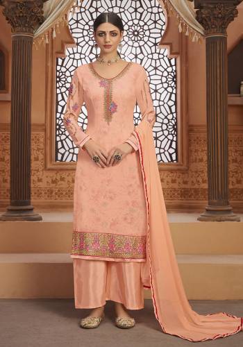 Garb This Long Length Suit Pretty Heavy Designer Embroidery With Hand Work With Inner Are Digital Printed Top Is Georgette Based Paired With Santoon Bottom And Nazneen Fabricated Dupatta Which Gives An Attractive To The Suit.