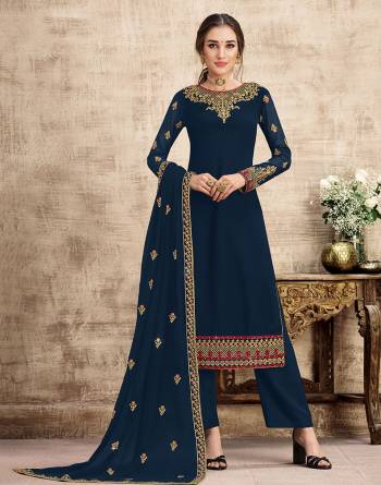 Attrective This Designer Long Length Suit In Lovely Color.Its Pretty Heavy Designer Embroidery Work Top Is Swiss Georgette Based Paired With Santoon Bottom And Swiss Georgette Fabricated Dupatta Which Gives An Attractive To The Suit.