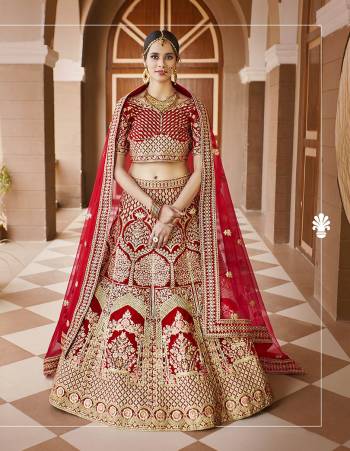 Attrective This Wedding Partywear Designer Lehenga Choli And Dupatta In Red Color Fabricated On Velvet Beautified Fabric With Heavy Designer Embroidery With Hand Work. Buy Now.