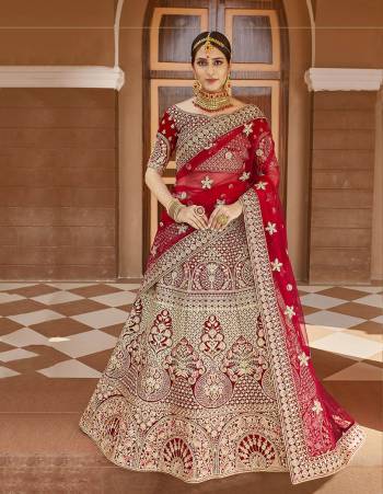 Attrective This Wedding Partywear Designer Lehenga Choli And Dupatta In Red Color Fabricated On Velvet Beautified Fabric With Heavy Designer Embroidery With Hand Work. Buy Now.