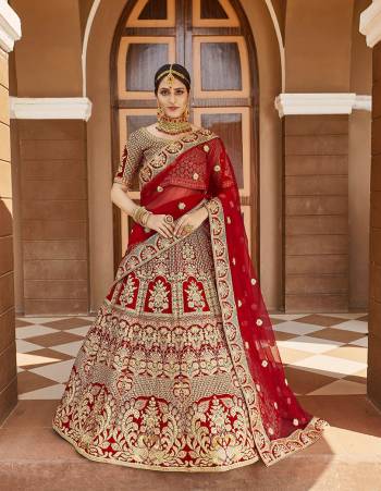 Attrective This Wedding Partywear Designer Lehenga Choli And Dupatta In Red Color Fabricated On Velvet Beautified Fabric With Heavy Designer Embroidery With Hand Work. Buy Now.