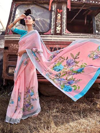 Garb This Heavy Designer Printed Saree In Fine Color Paired With Blouse. This Saree And Blouse Is Cotton Silk Fabricated. Its Pretty Color Pallete Will Give An Attractive Look To Your Personality. 