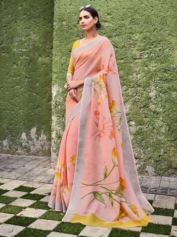 Garb This Heavy Designer Printed Saree In Fine Color Paired With Blouse. This Saree And Blouse Is Cotton Silk Fabricated. Its Pretty Color Pallete Will Give An Attractive Look To Your Personality. 