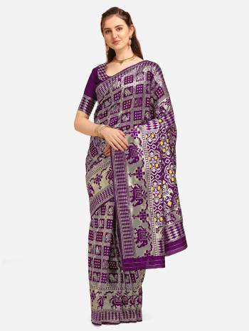 Looking This Partywear Saree Are Fine Saree Paired With Blouse.This Saree And Blouse Are Banarasi Cotton Silk Based Fabric With Designer Weaving Work. Buy This Pretty Saree Now.