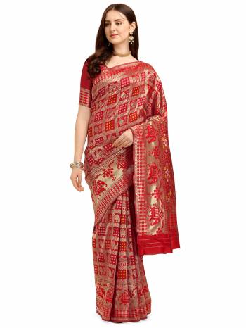 Looking This Partywear Saree Are Fine Saree Paired With Blouse.This Saree And Blouse Are Banarasi Cotton Silk Based Fabric With Designer Weaving Work. Buy This Pretty Saree Now.