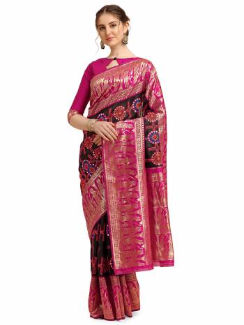Attrective This Partywear Designer Saree Are Fine Saree Paired With Contrasted Blouse.This Saree And Blouse Are Banarasi Silk Based Fabric With Designer Weaving With Embroidery Work. Buy This Pretty Saree Now.