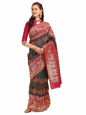 Attrective This Partywear Designer Saree Are Fine Saree Paired With Contrasted Blouse.This Saree And Blouse Are Banarasi Silk Based Fabric With Designer Weaving With Embroidery Work. Buy This Pretty Saree Now.