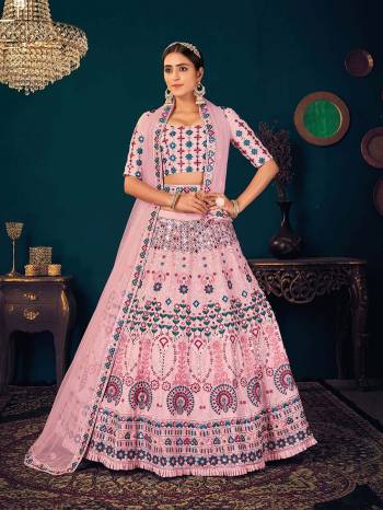 Looking This Wedding Partywear Heavy Designer Lahenga Choli In Georgette And Dupatta Net In Fabricated Beautified With Attrective Multy Thread,Sequance With Gota Patti  Embroidery Work With Belt.Buy Now. 