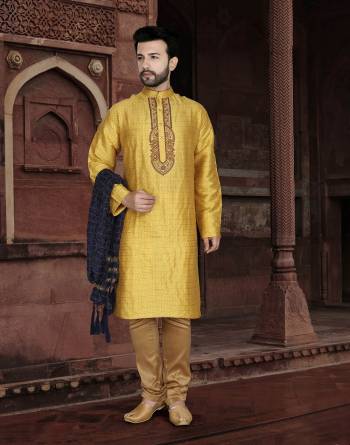 Attrective This Partywear Men's Wear Kurta Pajama Set.This Set Are Kurta Is Jacquard And Pajama Are Cotton Fabriced With Wevon Designer With Embroidery Work.