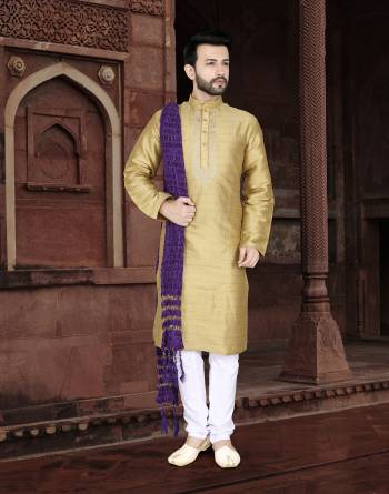 Attrective This Partywear Men's Wear Kurta Pajama Set.This Set Are Kurta Is Jacquard And Pajama Are Cotton Fabriced With Wevon Designer With Embroidery Work.