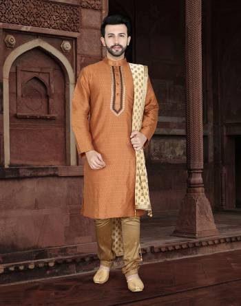 Attrective This Partywear Men's Wear Kurta Pajama Set.This Set Are Kurta Is Jacquard And Pajama Are Cotton Fabriced With Wevon Designer With Embroidery Work.