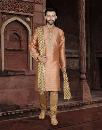 Attrective This Partywear Men's Wear Kurta Pajama Set.This Set Are Kurta Is Jacquard And Pajama Are Cotton Fabriced With Wevon Designer With Embroidery Work.