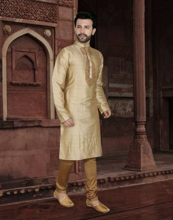 Attrective This Partywear Men's Wear Kurta Pajama Set.This Set Are Kurta Is Jacquard And Pajama Are Cotton Fabriced With Wevon Designer With Embroidery Work.