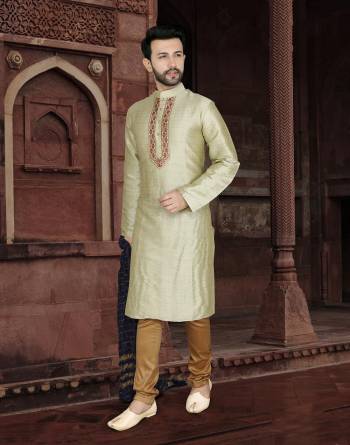 Attrective This Partywear Men's Wear Kurta Pajama Set.This Set Are Kurta Is Jacquard And Pajama Are Cotton Fabriced With Wevon Designer With Embroidery Work.